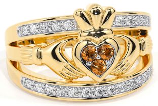 Diamond Citrine Gold Claddagh Ring