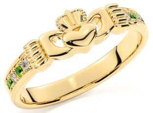 Diamond Peridot Gold Silver Claddagh Ring