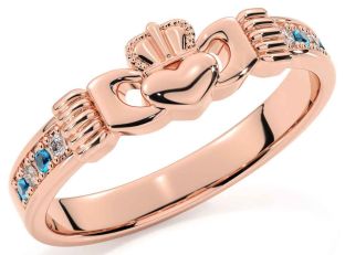 Diamond Topaz Rose Gold Claddagh Ring