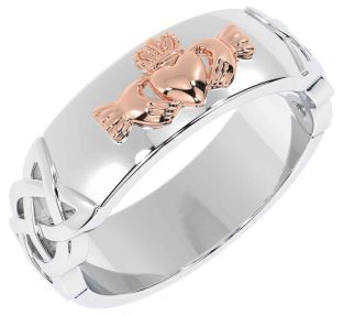 Men's Rose Gold Silver Celtic Claddagh Ring