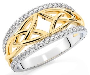 Diamond White Yellow Gold Celtic Trinity Knot Ring