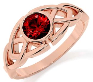 Garnet Rose Gold Silver Celtic Trinity Knot Ring