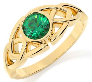 Emerald Gold Silver Celtic Trinity Knot Ring