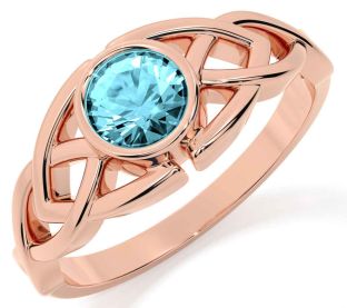 Aquamarine Rose Gold Celtic Trinity Knot Ring