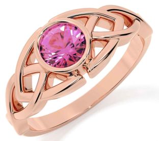 Pink Tourmaline Rose Gold Celtic Trinity Knot Ring