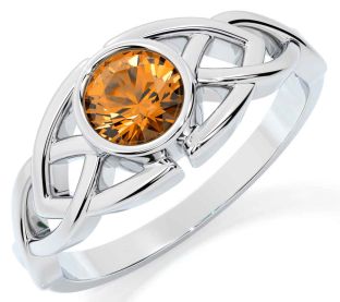 Citrine Silver Celtic Trinity Knot Ring