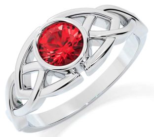 Ruby Silver Celtic Trinity Knot Ring