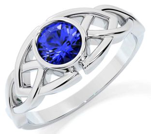 Sapphire Silver Celtic Trinity Knot Ring