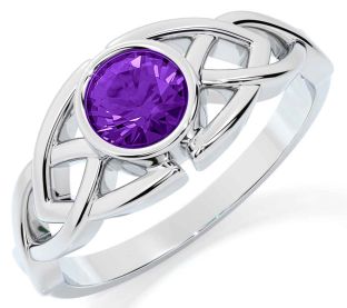 Amethyst White Gold Celtic Trinity Knot Ring