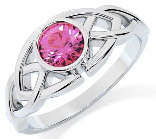 Pink Tourmaline White Gold Celtic Trinity Knot Ring
