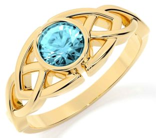 Aquamarine Gold Celtic Trinity Knot Ring