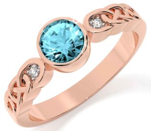 Diamond Aquamarine Rose Gold Silver Celtic Trinity Knot Ring