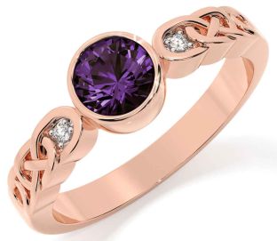 Diamond Alexandrite Rose Gold Silver Celtic Trinity Knot Ring