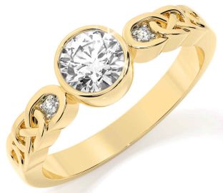 Diamond Gold Silver Celtic Trinity Knot Ring