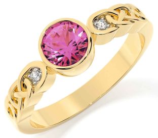 Diamond Pink Tourmaline Gold Silver Celtic Trinity Knot Ring