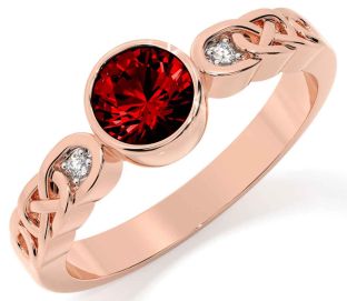 Diamond Garnet Rose Gold Celtic Trinity Knot Ring