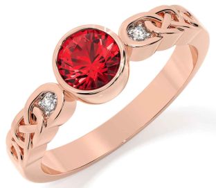 Diamond Ruby Rose Gold Celtic Trinity Knot Ring