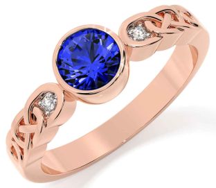 Diamond Sapphire Rose Gold Celtic Trinity Knot Ring