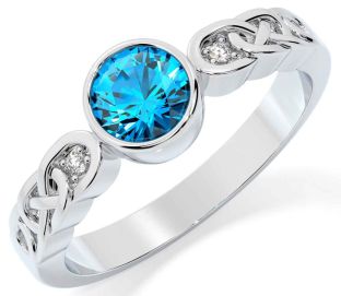 Diamond Topaz Silver Celtic Trinity Knot Ring