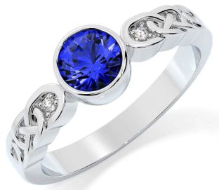 Diamond Sapphire White Gold Celtic Trinity Knot Ring