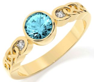 Diamond Aquamarine Gold Celtic Trinity Knot Ring