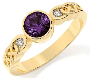 Diamond Alexandrite Gold Celtic Trinity Knot Ring