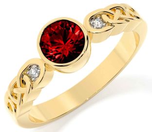 Diamond Garnet Gold Celtic Trinity Knot Ring
