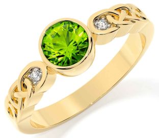 Diamond Peridot Gold Celtic Trinity Knot Ring