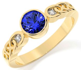 Diamond Sapphire Gold Celtic Trinity Knot Ring