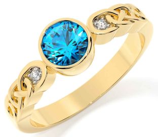 Diamond Topaz Gold Celtic Trinity Knot Ring