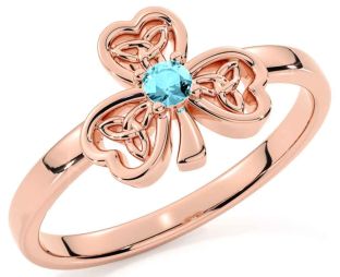 Aquamarine Rose Gold Silver Shamrock Ring