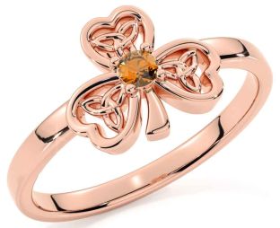 Citrine Rose Gold Silver Shamrock Ring