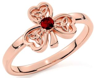 Garnet Rose Gold Silver Shamrock Ring