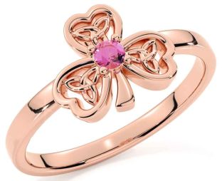 Pink Tourmaline Rose Gold Silver Shamrock Ring