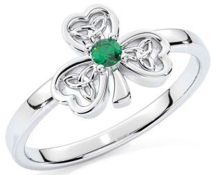 Emerald Silver Shamrock Ring