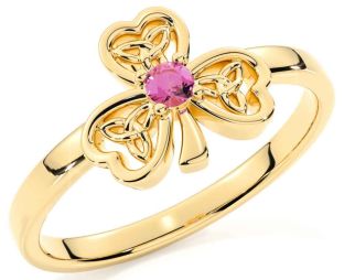 Pink Tourmaline Gold Shamrock Ring
