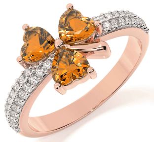 Diamond Citrine Rose Gold Silver Shamrock Ring