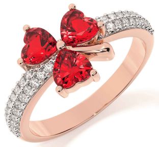 Diamond Ruby Rose Gold Silver Shamrock Ring