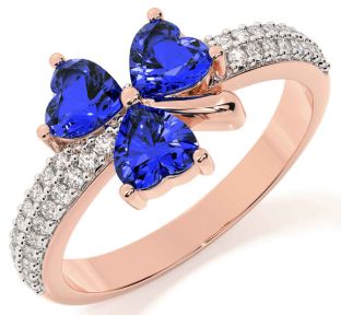 Diamond Sapphire Rose Gold Silver Shamrock Ring