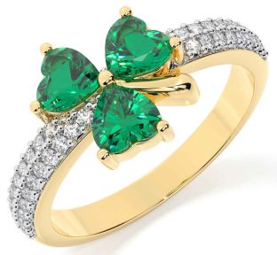 Diamond Emerald Gold Silver Shamrock Ring