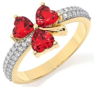 Diamond Ruby Gold Silver Shamrock Ring