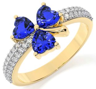 Diamond Sapphire Gold Silver Shamrock Ring