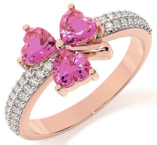 Diamond Pink Tourmaline Rose Gold Shamrock Ring