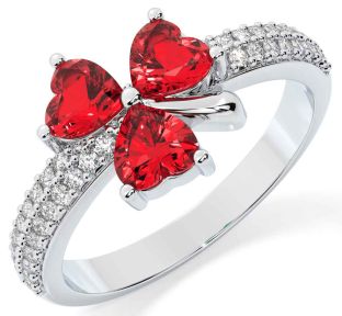 Diamond Ruby Silver Shamrock Ring