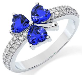 Diamond Sapphire Silver Shamrock Ring