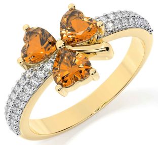 Diamond Citrine Gold Shamrock Ring