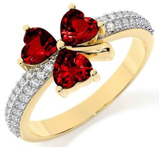 Diamond Garnet Gold Shamrock Ring