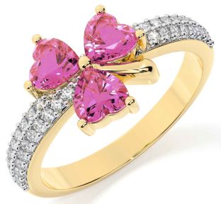 Diamond Pink Tourmaline Gold Shamrock Ring