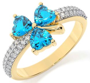 Diamond Topaz Gold Shamrock Ring