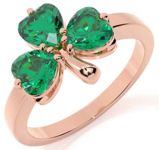 Emerald Rose Gold Silver Shamrock Ring